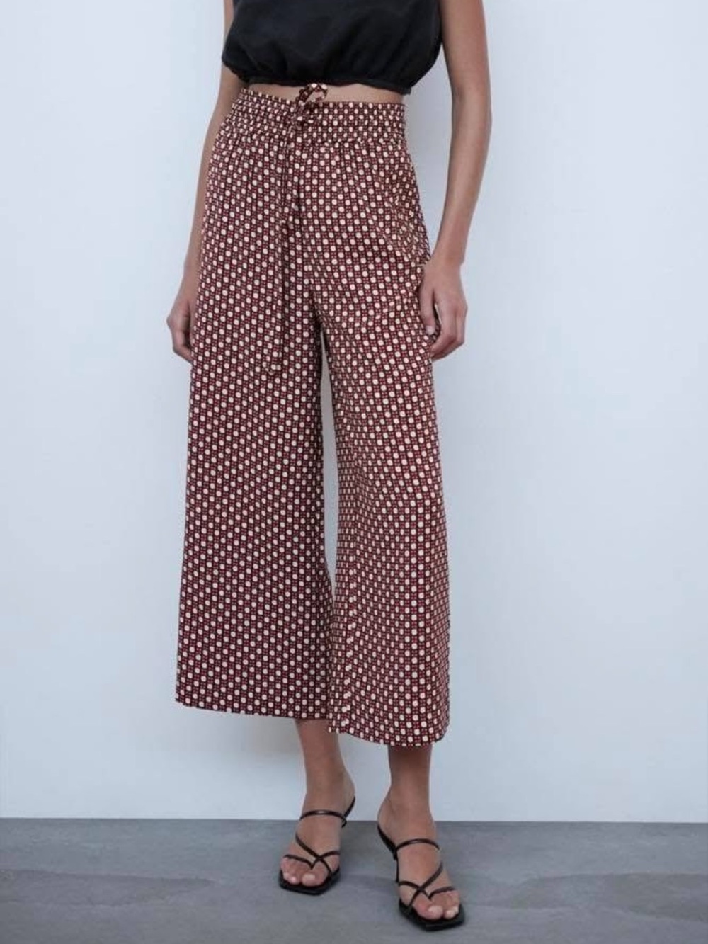 Zara Floral Wide-Leg Pull On Cropped Pants